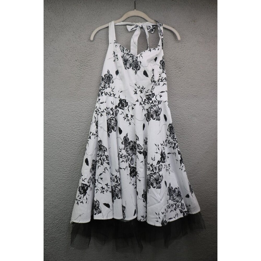 Queens of Halloway White w/Black Florals Halter Dress-Size Small-Whimsigoth